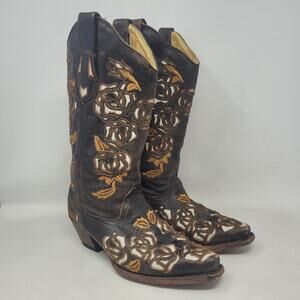 Corral Boots 8M Leather Western Embroidered Laser Cut Inlay Cowgirl Rodeo R2483